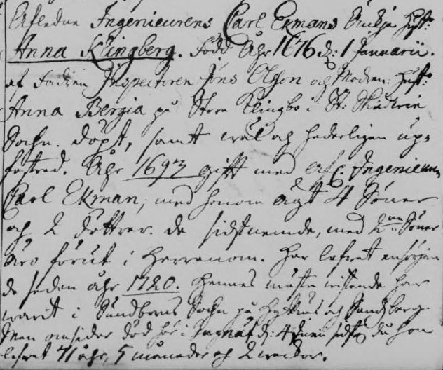 Anna Klingberg, notis i Gagnefs dödbok 1747.