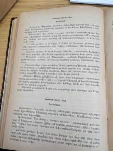 Kursplan 1885 för sista året, med kristendom, modersmål, franska, engelska, matematik, naturvetenskap, historia, geografi och filosofi.